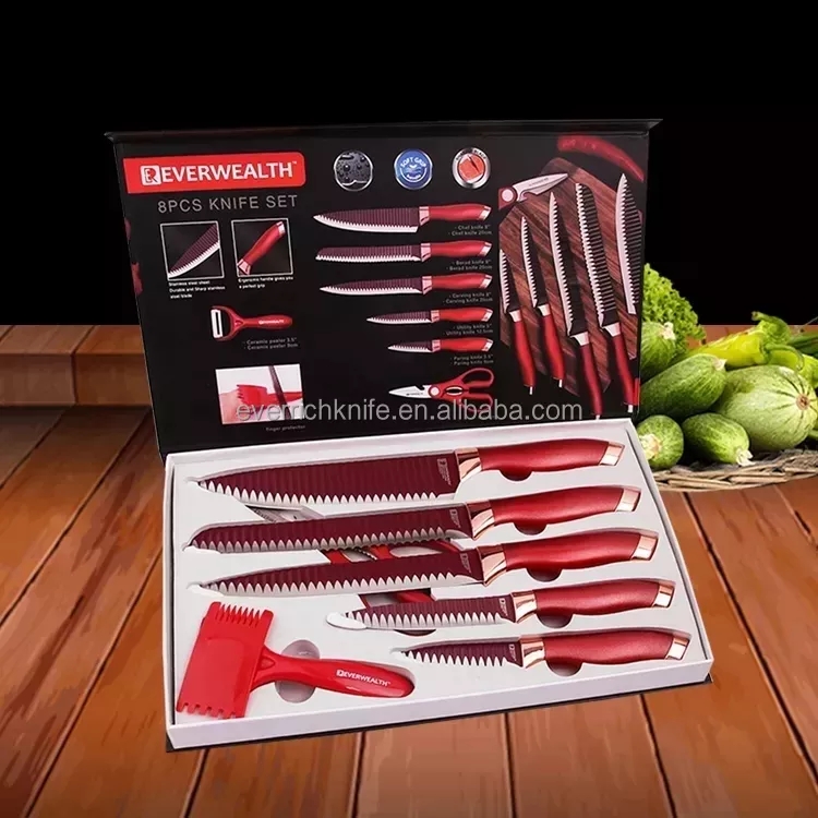 Nejvyšší Atraktivní Hot Selling 8 ks kuchyňský nůž sada červená barva s dárkovou krabičkou 