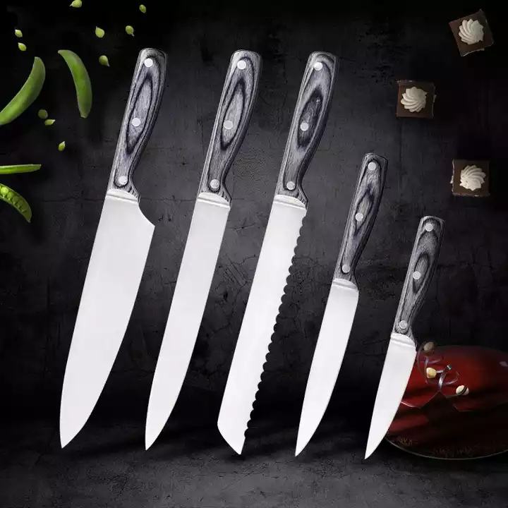 Vysoce standardní sada nožů z nerezové oceli Chef Knife Utility Knife Set s rukojetí z Pakka dřeva 