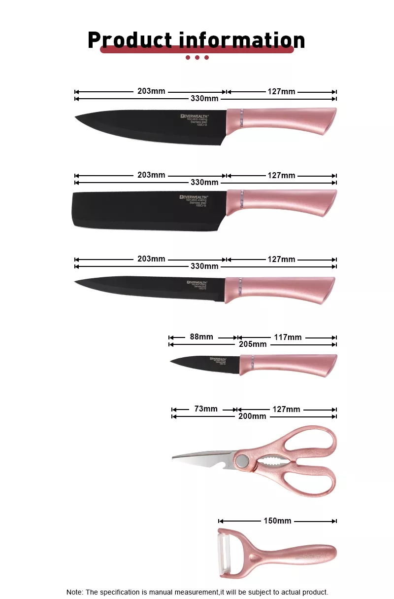 Hot Selling Dárková krabička 7 kusy Kuchyňské nádobí Nerezová ocel Black Blade Knife Set s řezacím prknem 