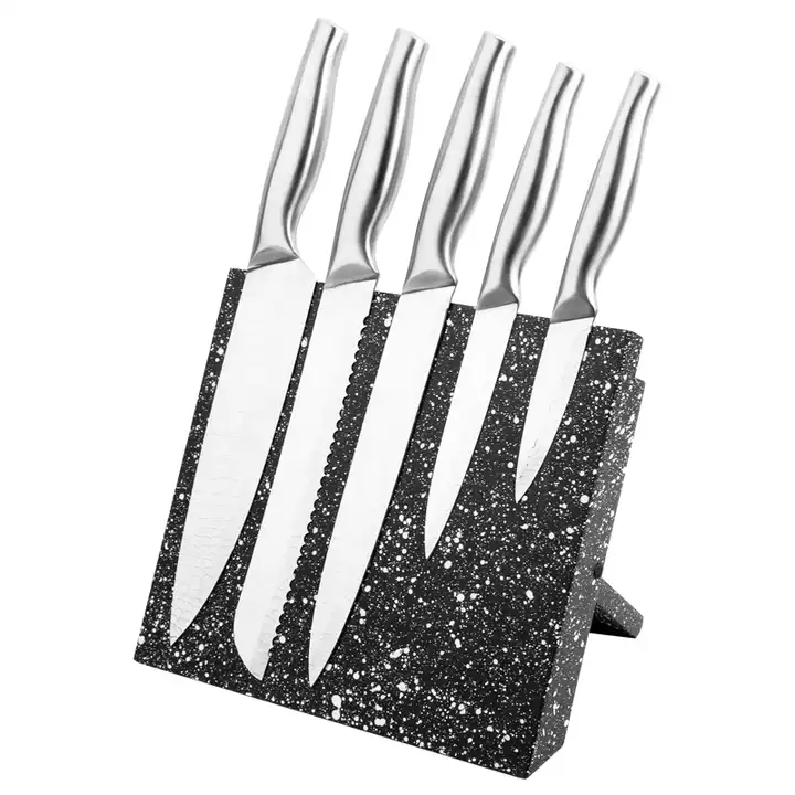 Přizpůsobené horké produkty 6-ks kuchyňské nádobí dutá rukojeť Nerezová ocel Kuchyňský nůž Sada s blokem nožů 