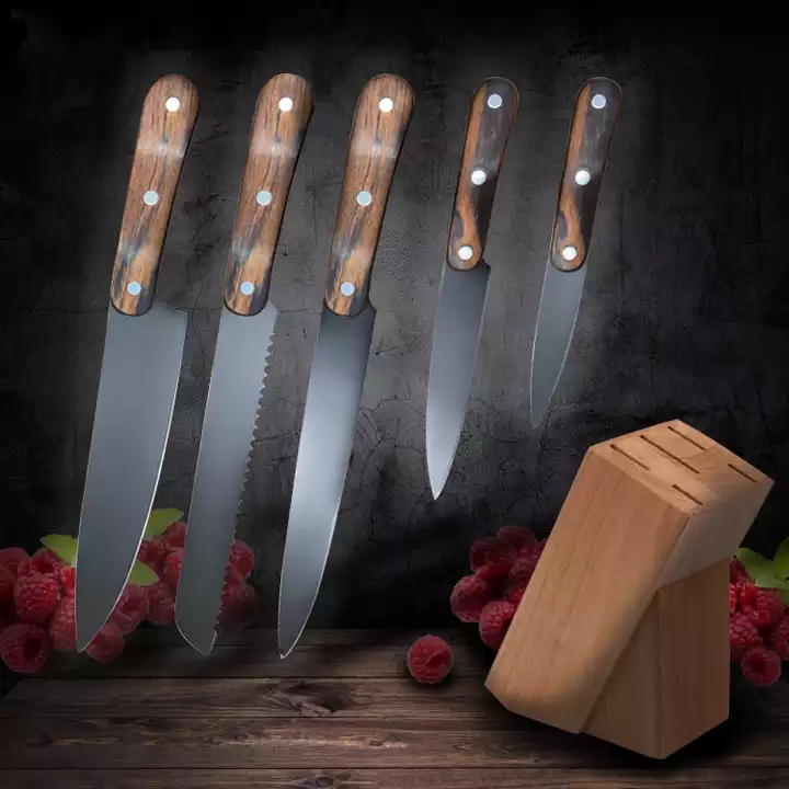 Přírodní Pakka dřevo nerezová ocel 3cr13 6ks ostré nože sady kuchyňských nožů sady 